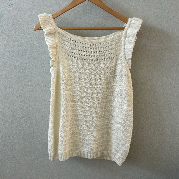 Cupio Tops - Ruffled crochet sweater tank